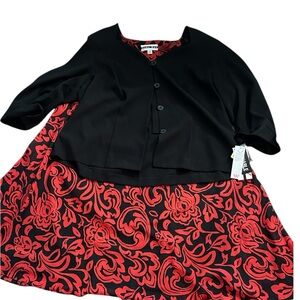 Black and Red Floral Dress with Jacket